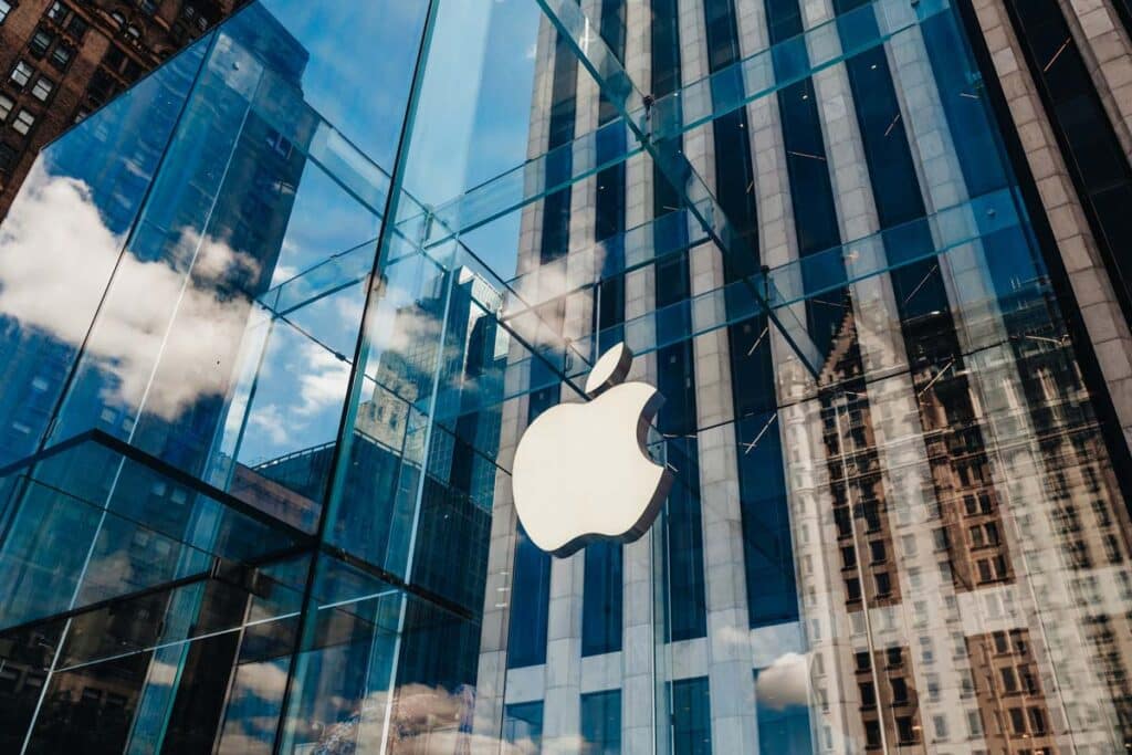 Close up of Apple Store signage, representing the Apple hiring discrimination settlement.