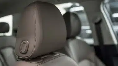 Close up of a car headrest, representing the Fiat Chrysler headrest class action.