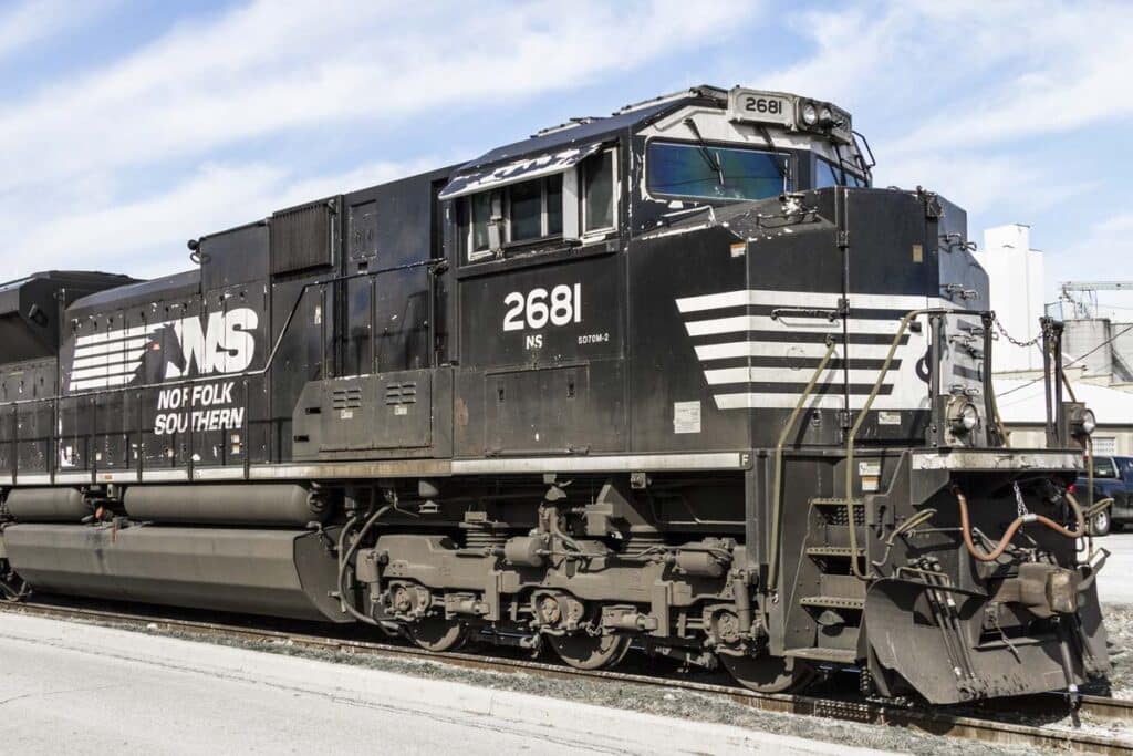 The Norfolk Southern train, representing the Norfolk Southern derailment lawsuit.