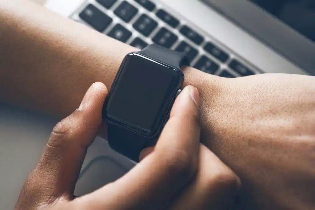 Close up of an Apple Watch on a wrist, representing the Apple Watch ban.