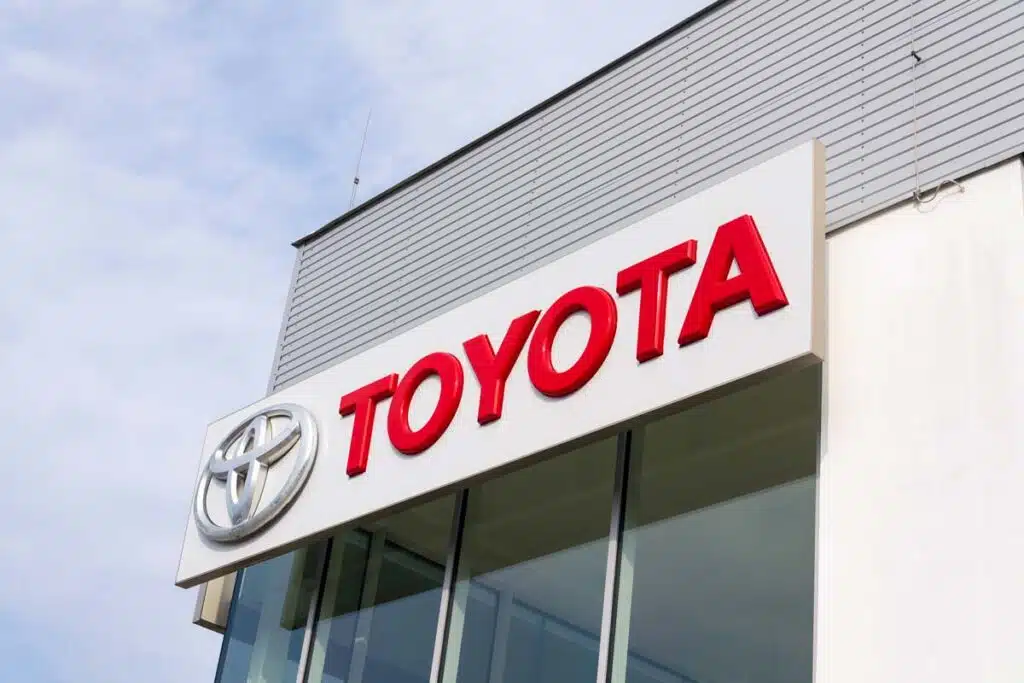 Close up of Toyota signage against a blue sky, representing the Toyota Medusa ransomware data breach.