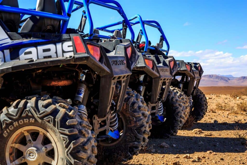 Bumpers of various Polaris RZR vehicles, representing the Polaris RZR class action.
