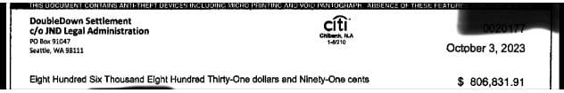 DoubleDown casino settlement checks in the mail