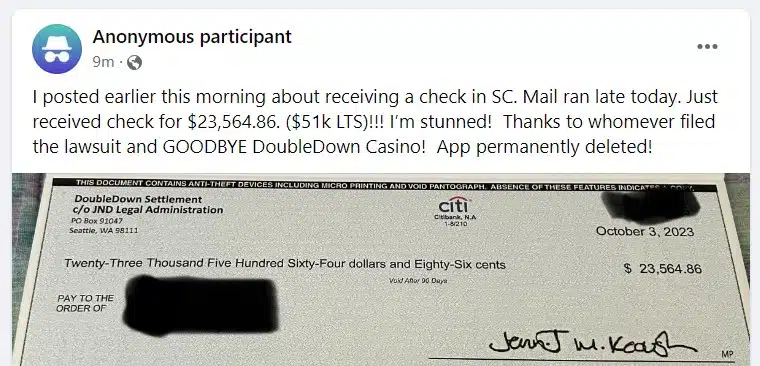 DoubleDown+check+2+10-7-23 checks in the mail