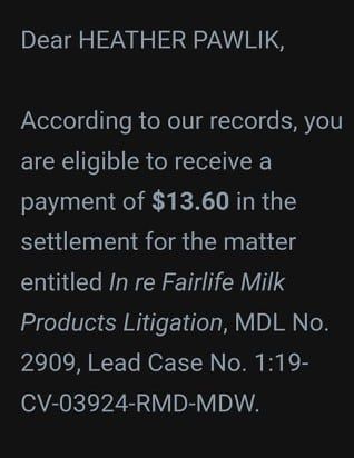Fairlife Milk class action settlement payouts 