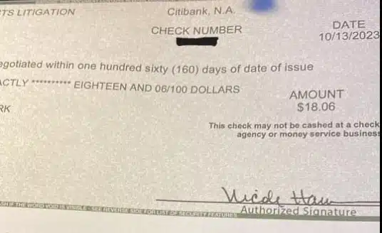 Fairlife Milk check 10-20-23 class action settlement payouts