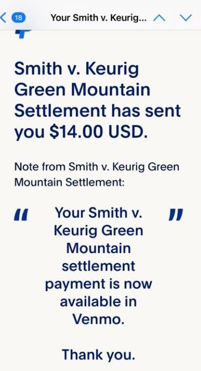Screenshot: Keurig class action settlement payouts 