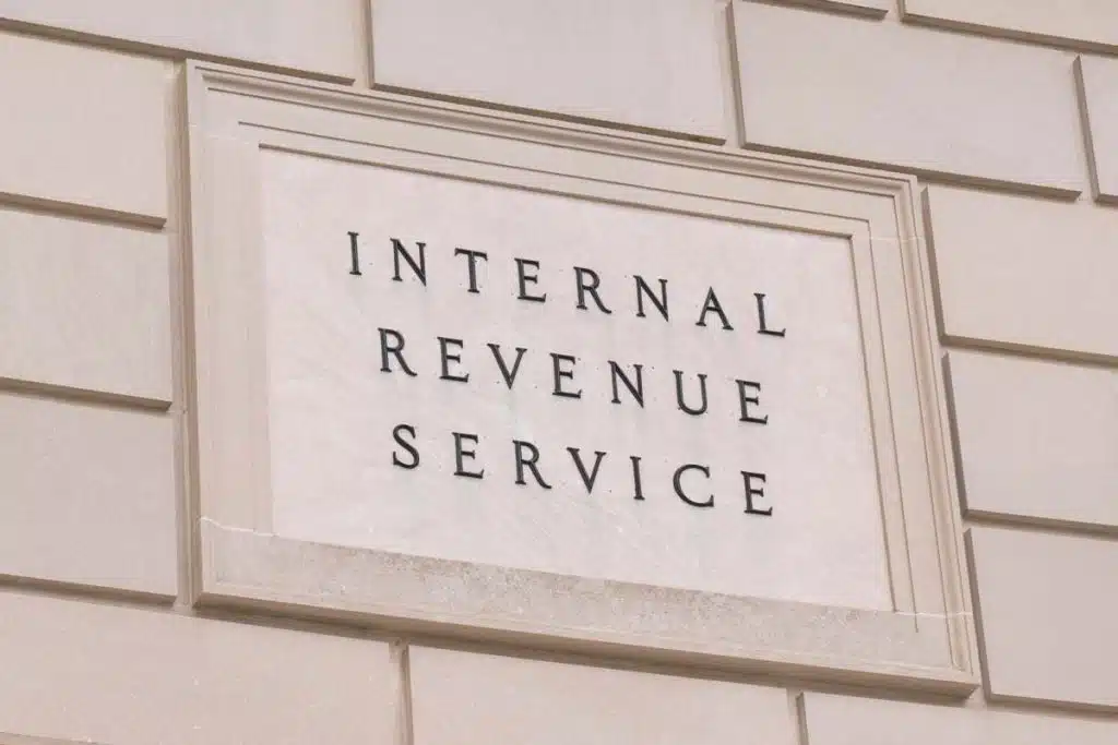A close-up of IRS signage, representing that the IRS will waive late penalties for certain individuals, businesses and organizations.