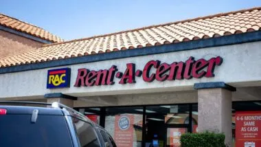 Close up of Rent-A-Center signage, representing the Rent-A-Center debt collection settlement.