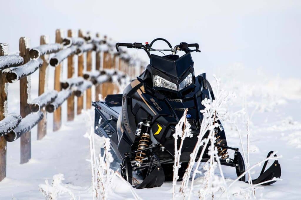 A black Polaris snowmobile, representing the Polaris snowmobiles recalls.
