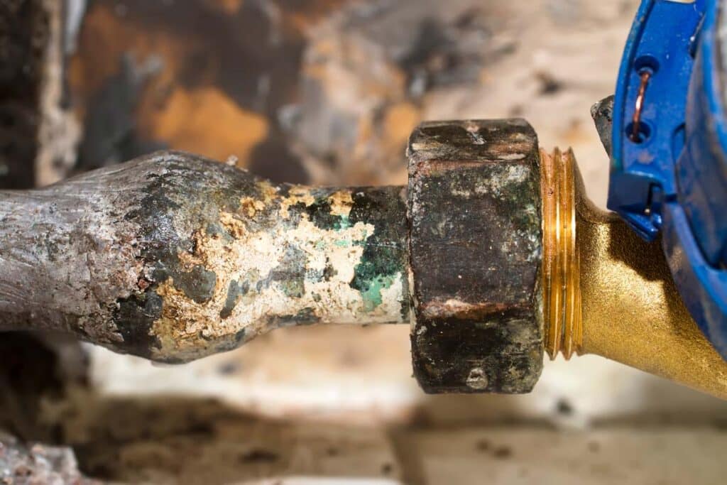 Close up of an old lead water pipe, representing the EPA lead pipes proposal.