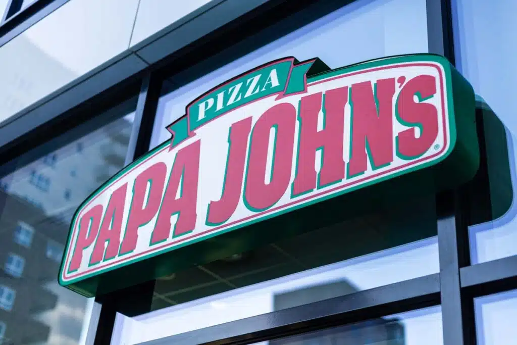 Close up of Papa John's signage, representing the Papa John's class action.