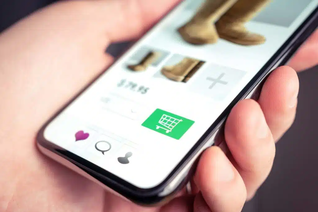 Close up of an apparel website displayed on a smartphone, representing the NY and Co. class action.