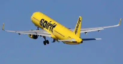 A Spirit Airlines plane in air, representing the Spirit lawsuit.