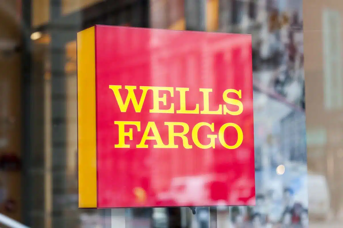 Close up of Wells Fargo signage, representing the Wells Fargo COBRA class action lawsuit settlement.