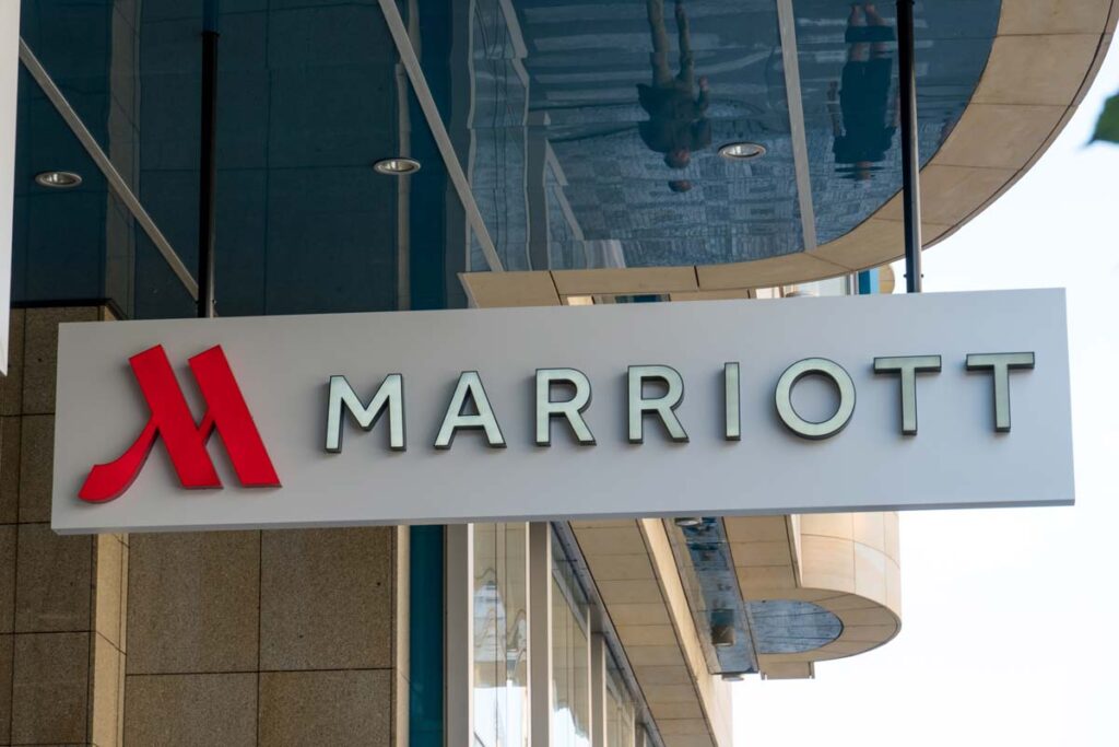 Close up of Marriott signage, representing the Marriott class action lawsuit.