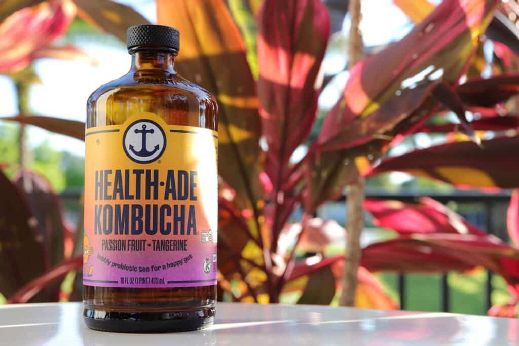 Close up of Health-Ade LLC kombucha, representing the kombucha class action lawsuit.