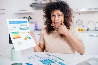 Woman with bad credit report from Identity theft.