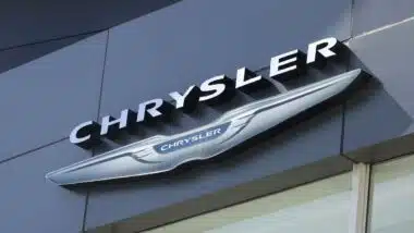 Close up of Chrysler signage, representing the Chrysler headrest trial.