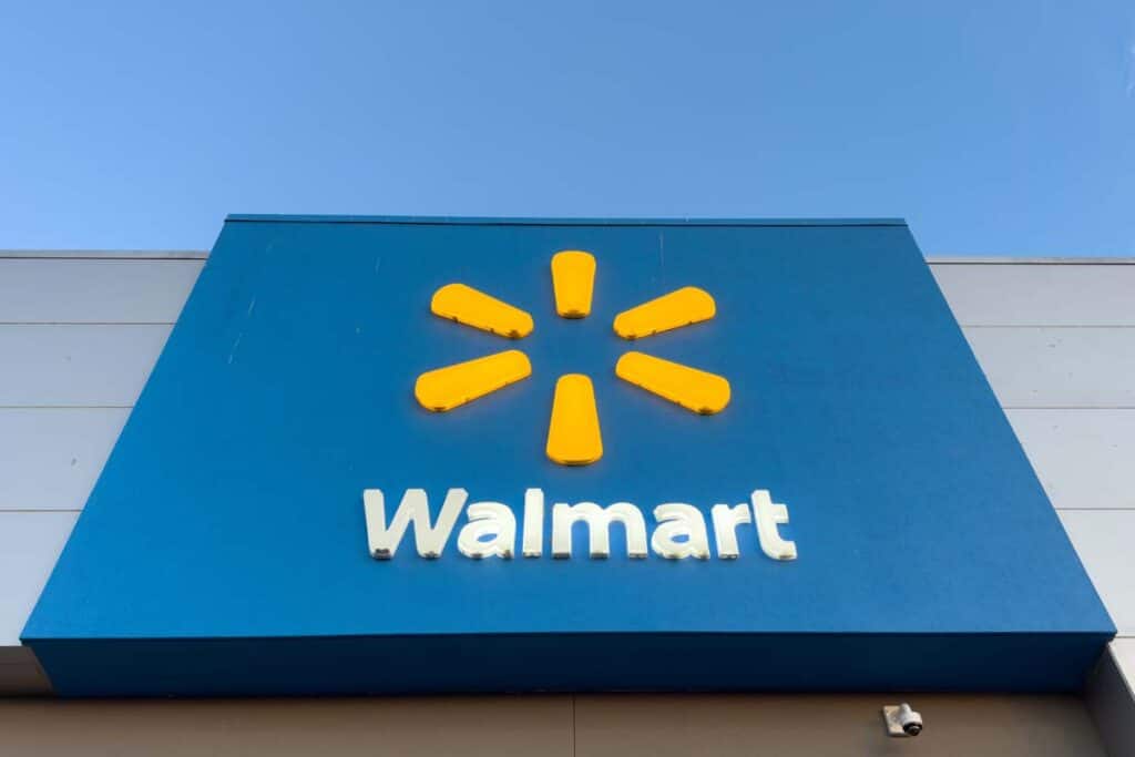 Close up of Walmart signage, representing the Walmart trial.