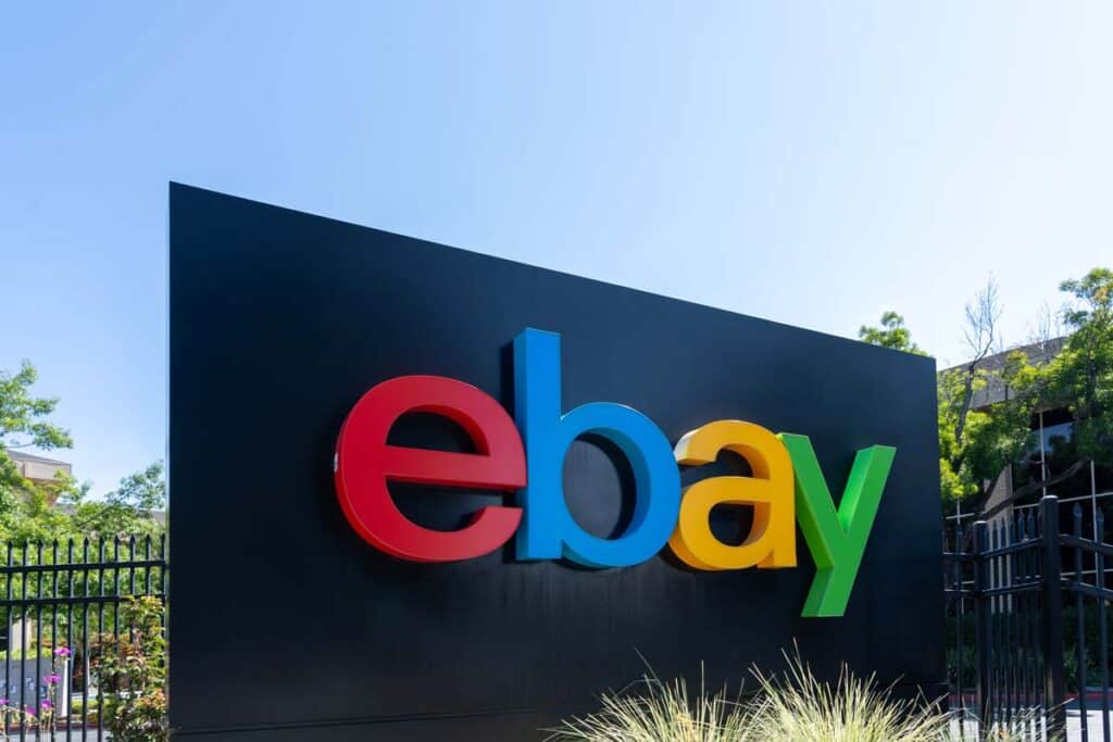 Close up of eBay signage, representing the Ebay cyberstalking penalty.
