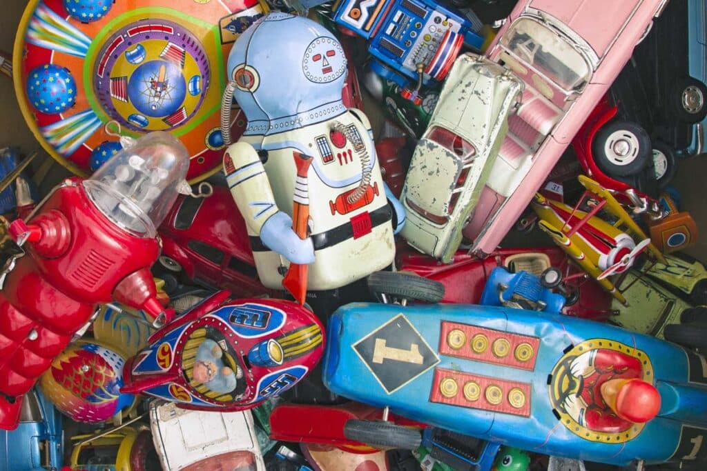 Close up of metal toys, representing lead in products.