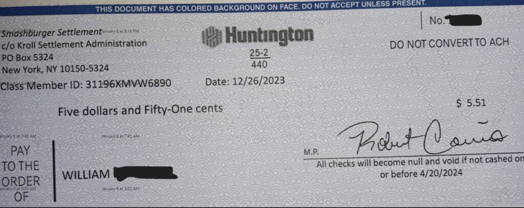 Smashburgercheck1-2-23 settlements paying out