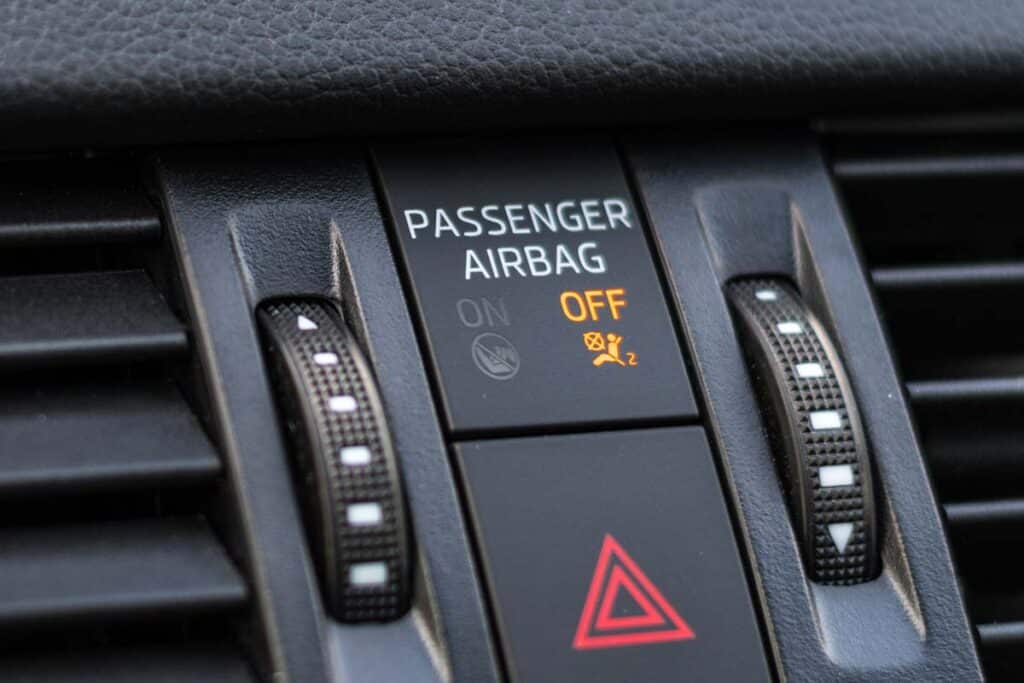 Illuminated airbag off safety symbol, representing the Honda and Acura recall over an air bag defect.
