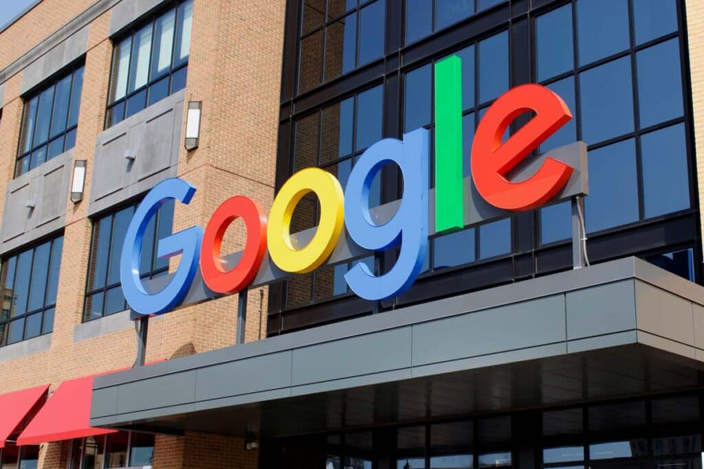 Close up of Google signage, representing Google lawsuits and settlements.