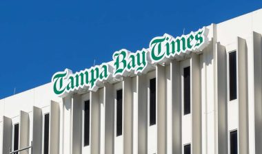 Close up of Tampa Bay Times signage, representing the Tampa Bay Times VPPA settlement.