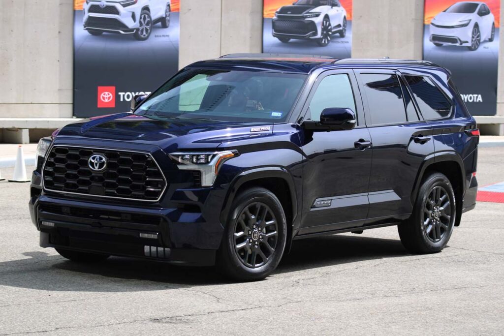 A new blue Toyota Sequoia, representing the Toyota recall.
