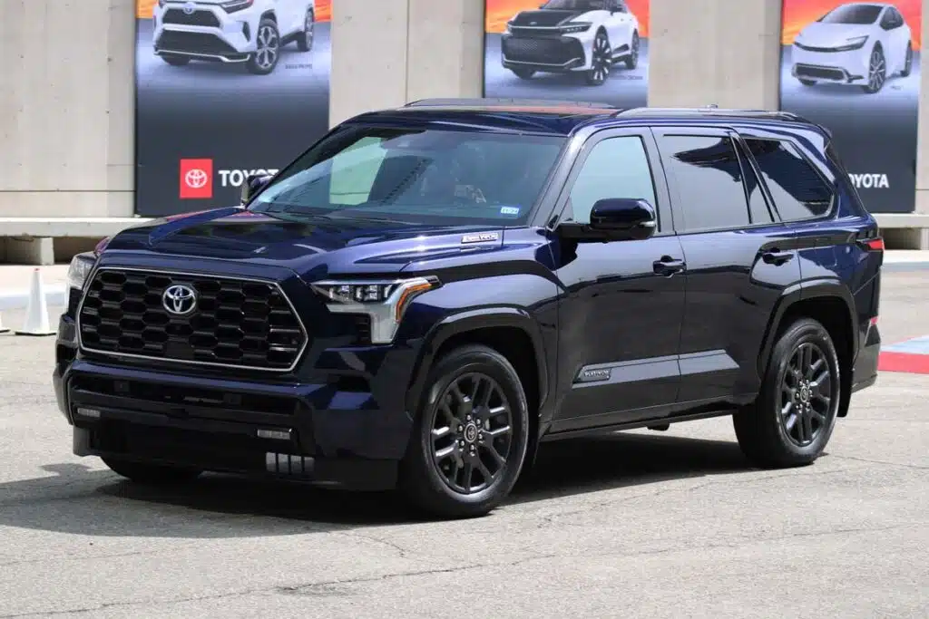 A new blue Toyota Sequoia, representing the Toyota recall.