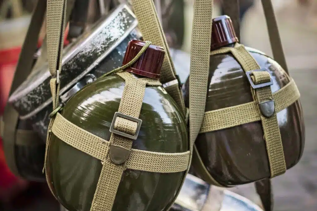 Close up of military water canisters, representing the Camp Lejeune tainted water cancer study.
