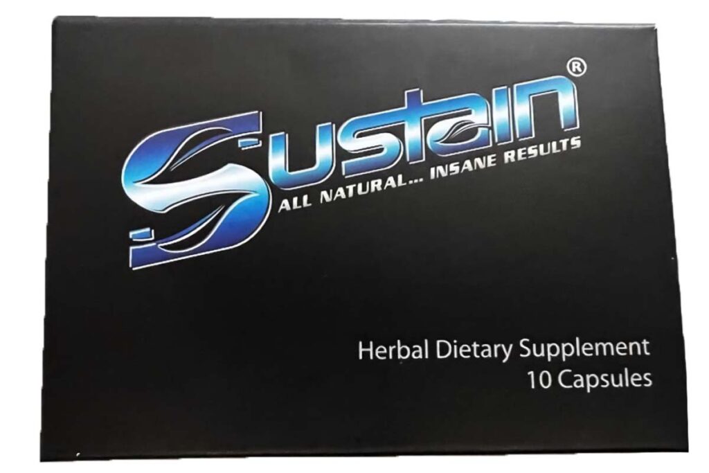 Product photo of recalled male enhancement pills by Sustain, representing the male enhancement pill recall.
