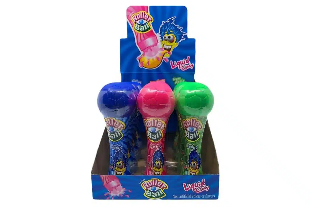Product photo of roller ball candy by Happiness USA, representing the roller ball candy recall and warning.