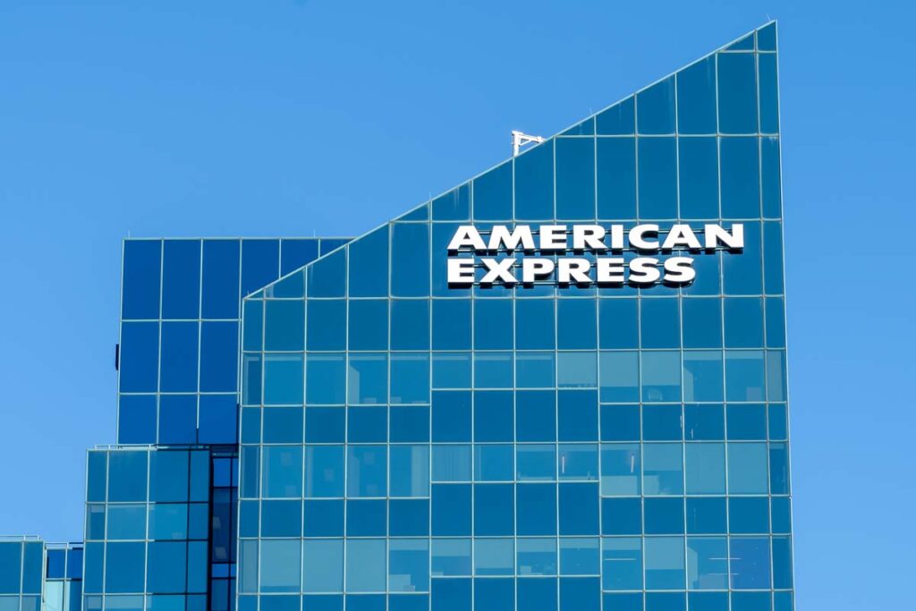 American Express signage on an office building, representing the American Express data breach.