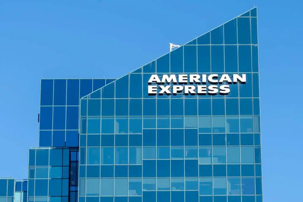 American Express signage on an office building, representing the American Express data breach.