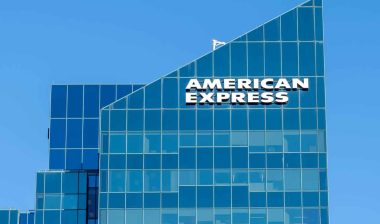 American Express signage on an office building, representing the American Express data breach.