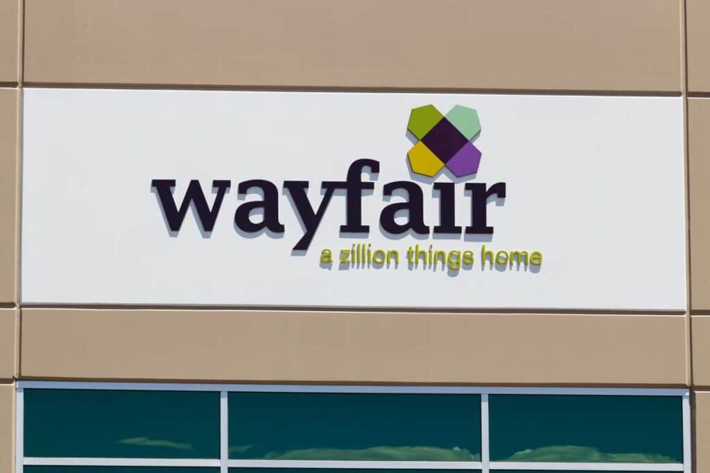Closeup of Wayfair signage, representing the Wayfair text messages class action.