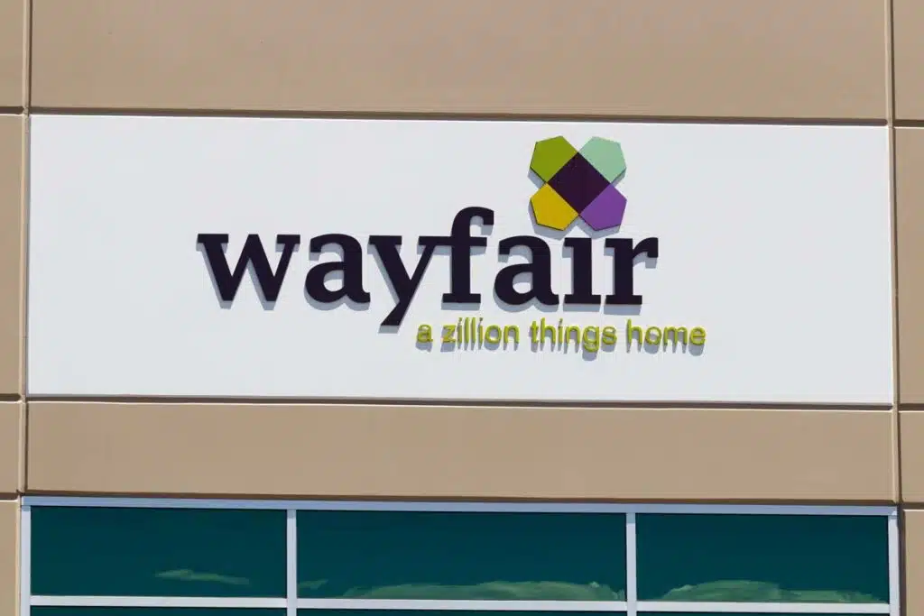 Closeup of Wayfair signage, representing the Wayfair text messages class action.