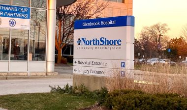 Entrance signage for a NorthShore University Hospital, representing the Northshore antitrust settlement.