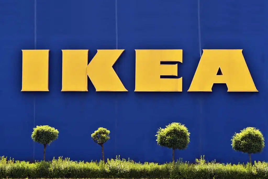 Close up of Ikea signage, representing the Ikea class action.
