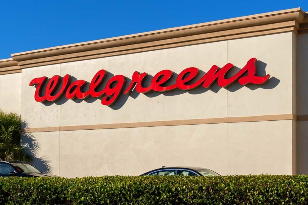 Close up of Walgreens signage, representing the CVS and Walgreens abortion drug sales.