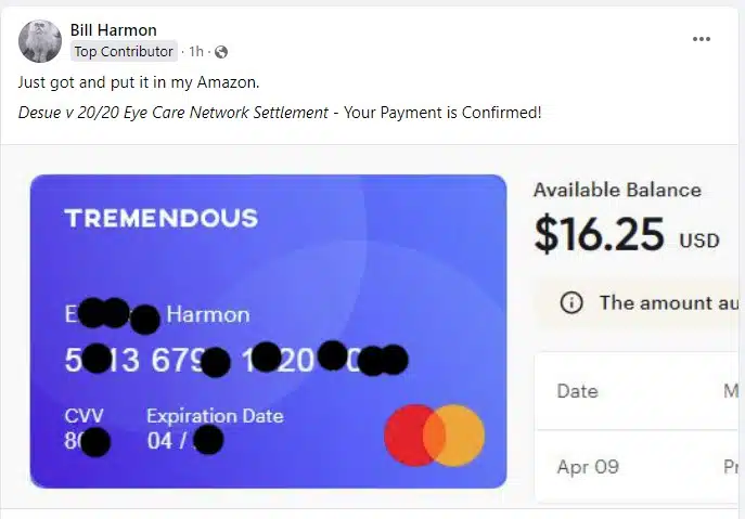 2020Eyecare2ndpaymentFB4-9-24 class action settlement payouts