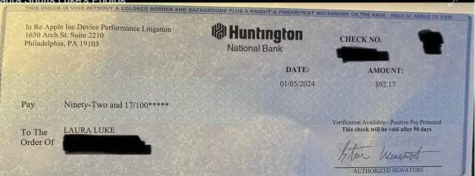 AppleiPhonePerformance1-16-24 settlement checks