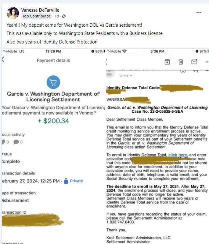 WashingtonDepartmentofLicensingFB2-28-23 settlement payments