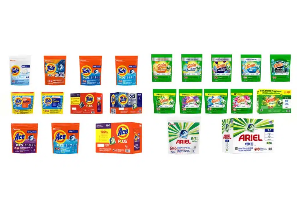 Product photos of recalled laundry detergent, representing the laundry detergent recall.