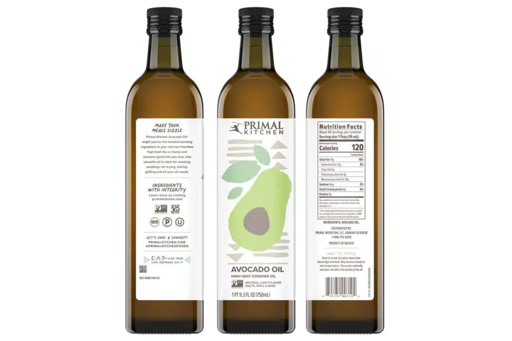 Product label of avocado oil sold by Primal Kitchen, representing the Primal Kitchen avocado oil recall.