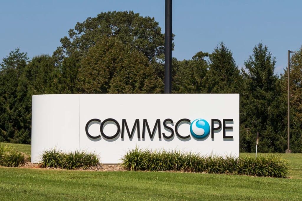 Close up of CommScope signage, representing the CommScope data breach settlement.