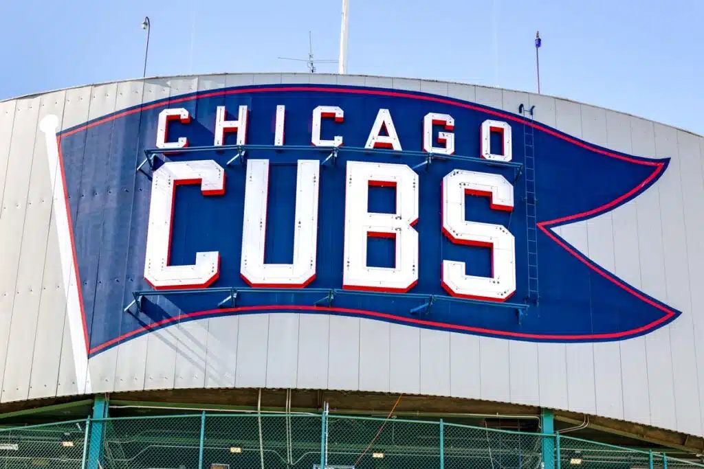 Chicago Cubs Wrigley Field signage, representing the Chicago Cubs texts settlement.